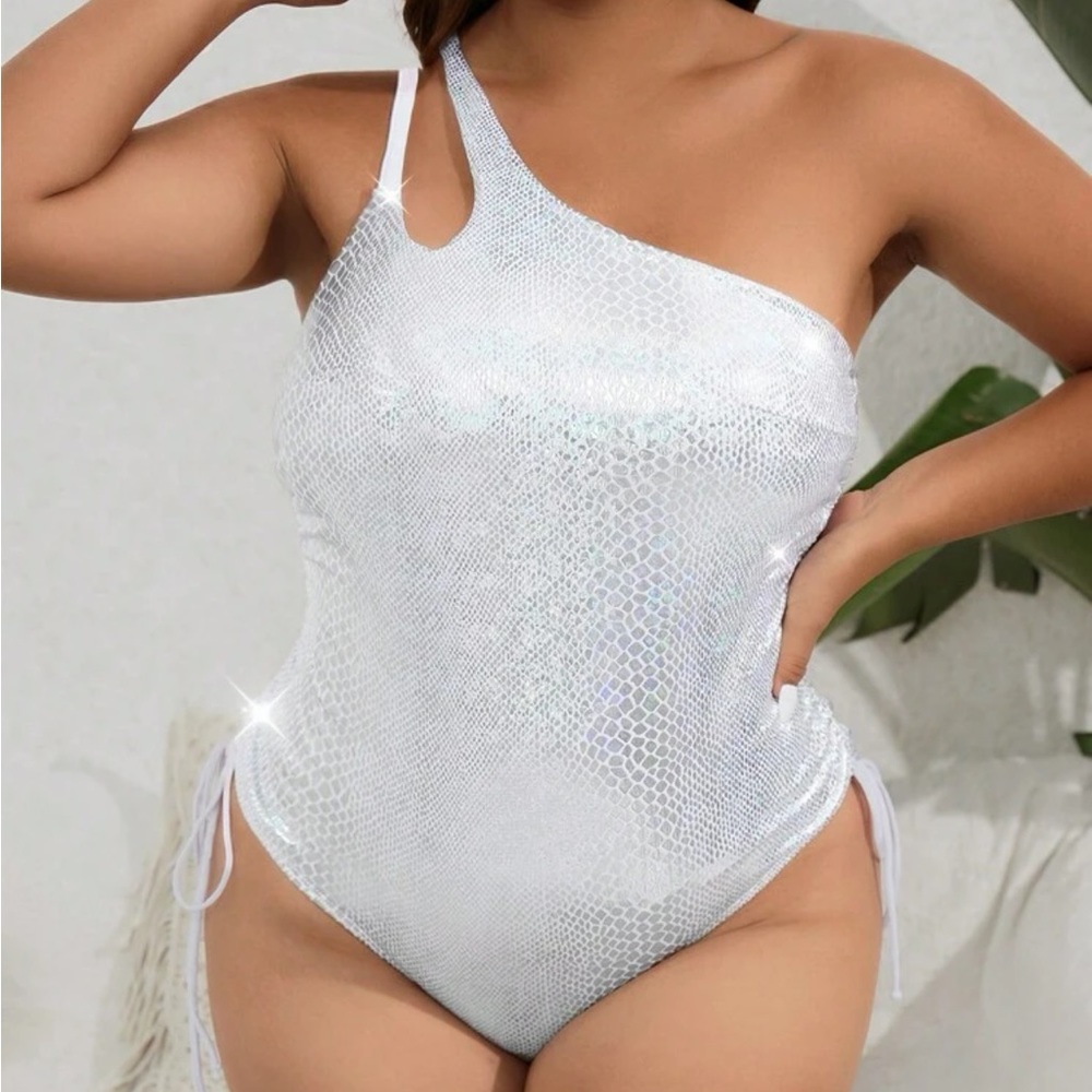 Metallic once shoulder one-piece